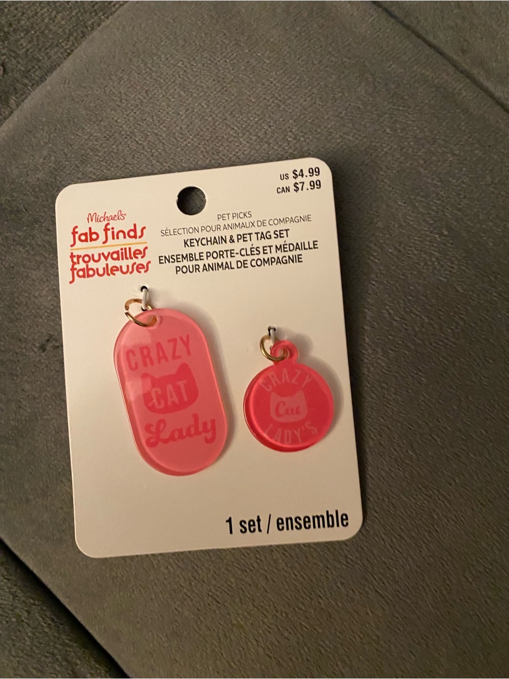 Fab Finds 'Crazy Cat Lady' Pink Keychain & Pet Tag Set